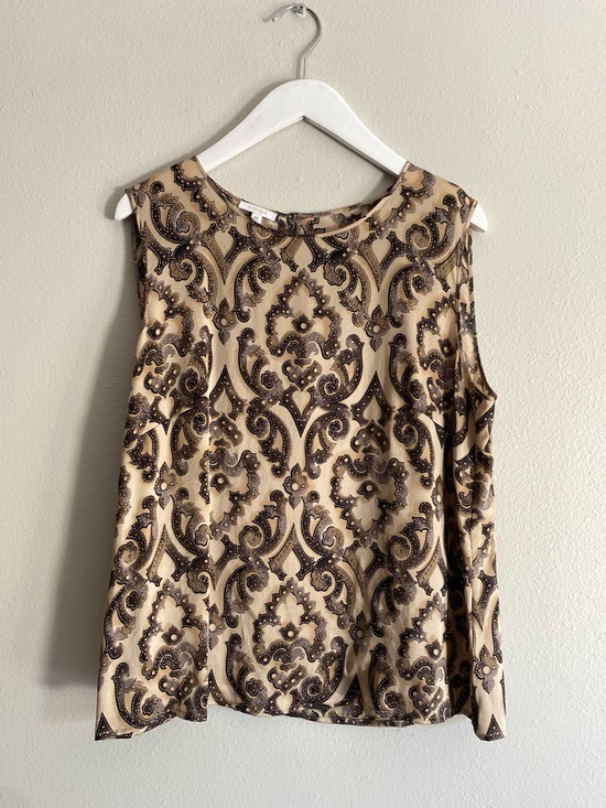 Escada Tops - Vintage ESCADA Baroque Print Tank Top Neutral Brown Sz 44 (US 14) 100% Silk Y2K